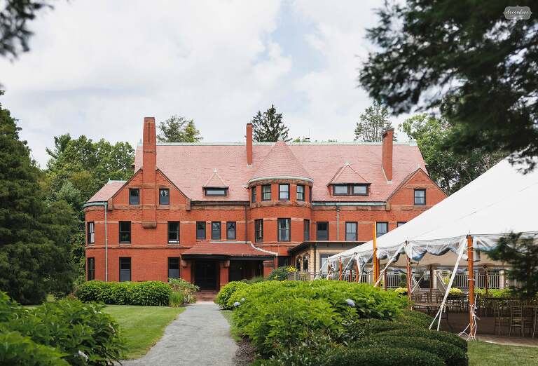 The Stevens Estate, a red brick mansion wedding venue, on Osgood Hill in North Andover, MA.