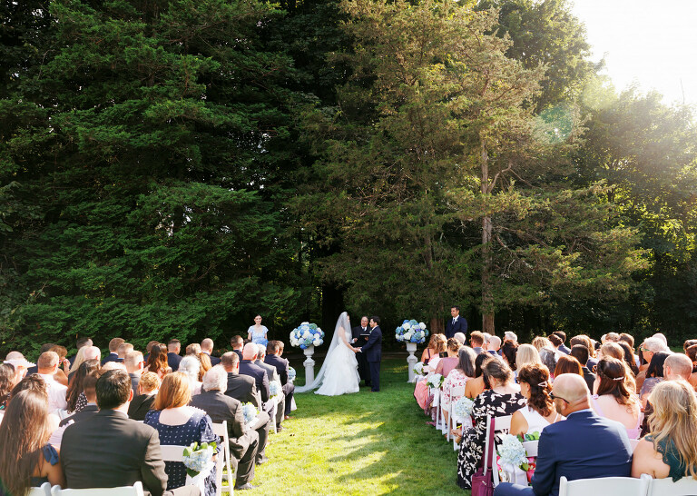 View of the outdoor ceremony space at the Stevens Estate in North Andover, MA.
